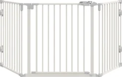 Pawhut Hunde Absperrgitter Türschutzgitter Haustier Schutzgitter Winkel Verstellbar Klappbar Konfigurationsgitter Mit Automatische Schließenden Tür 3 Paneele Weiß 202,5 X 76 Cm