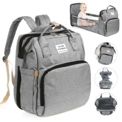 Baby Wickelrucksack, Große Kapazität, Wasserdichte Multifunktions-Wickeltaschen, Reisetasche, Grau