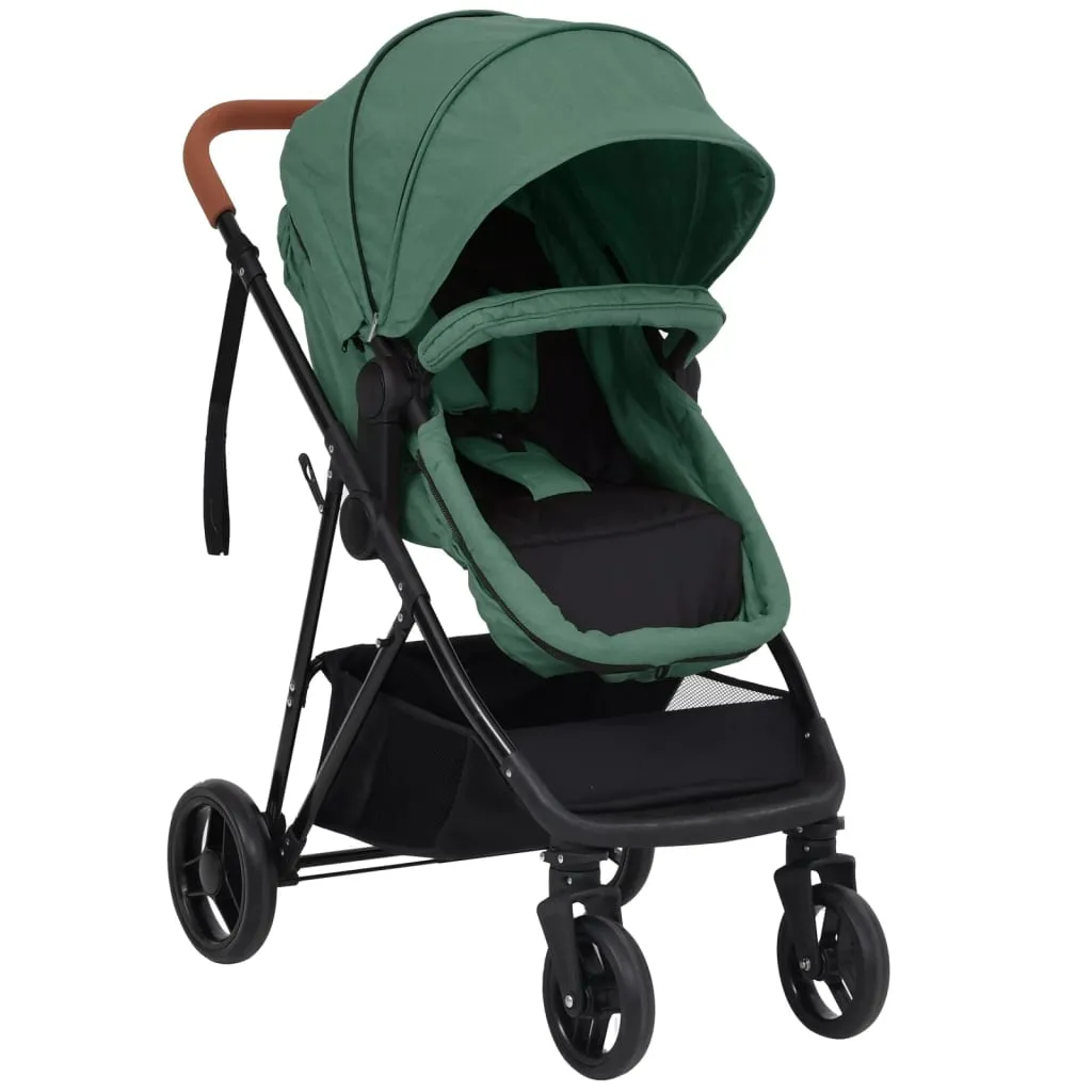 VidaXL 2-in-1 Kinderwagen Grün Und Schwarz Stahl 1 VidaXL 2-in-1 Kinderwagen Grün Und Schwarz Stahl