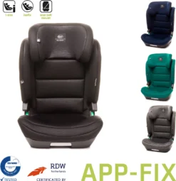 Kindersitz APP-FIX 100-150CM I-SIZE 15-36kg Norm ECE R129, 3 - 12 Jahre, Isofix Seitenprotektoren, Zusätzlicher Kopfschutz, Neigungsverstellung Farbe: Schwarz