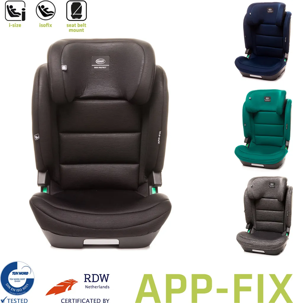 Kindersitz APP-FIX 100-150CM I-SIZE 15-36kg Norm ECE R129, 3 - 12 Jahre, Isofix Seitenprotektoren, Zusätzlicher Kopfschutz, Neigungsverstellung Farbe: Schwarz 1 Kindersitz APP-FIX 100-150CM I-SIZE 15-36kg Norm ECE R129, 3 - 12 Jahre, Isofix Seitenprotektoren, Zusätzlicher Kopfschutz, Neigungsverstellung Farbe: Schwarz