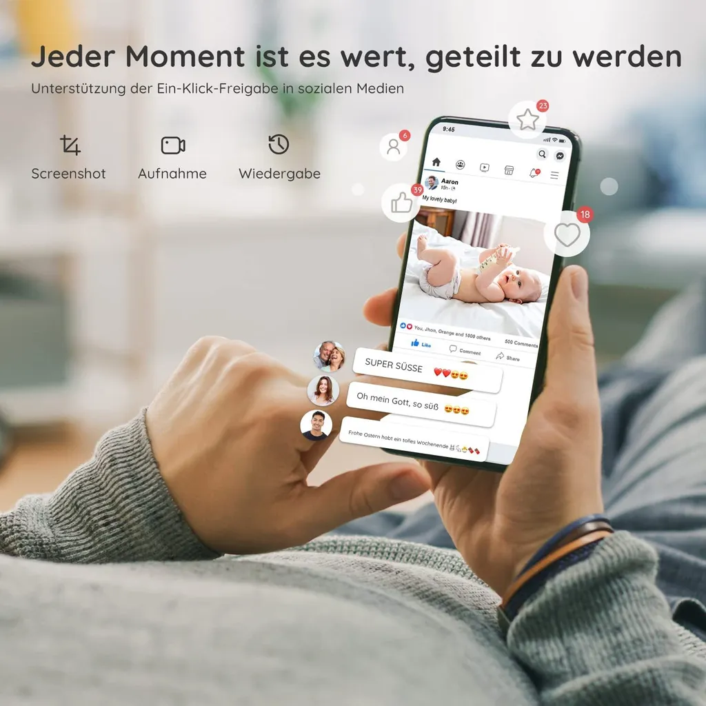 BOIFUN Babyphone Mit Kamera 1080P, 5" Babyfon Video, PTZ 355°, Bewegungs Und Geräuscherkennung, Temperatur Und Luftfeuchtigkeitsüberwachung 6 BOIFUN Babyphone Mit Kamera 1080P, 5" Babyfon Video, PTZ 355°, Bewegungs Und Geräuscherkennung, Temperatur Und Luftfeuchtigkeitsüberwachung - Image 6