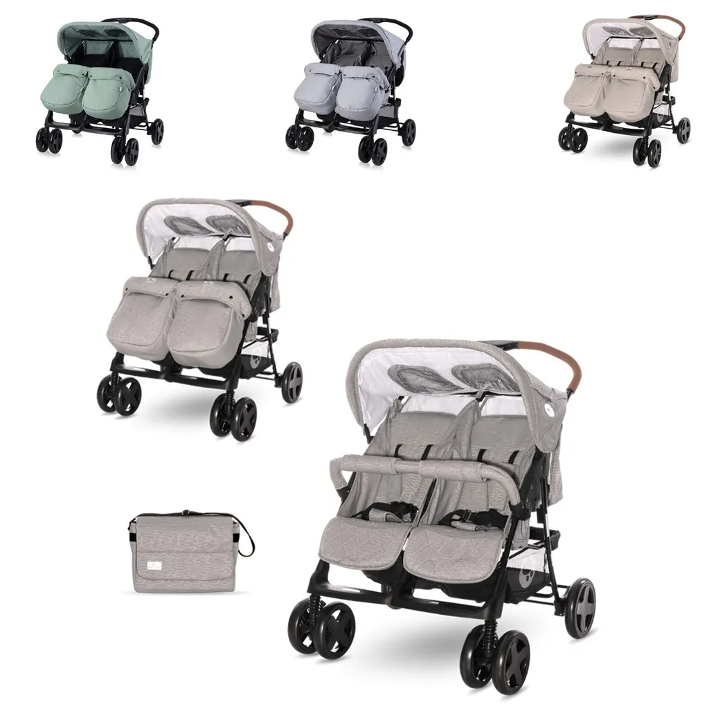 Lorelli Zwillingskinderwagen TWIN Wickeltasche Einhand-Klappsystem Fußabdeckung Grau Weiss 1 Lorelli Zwillingskinderwagen TWIN Wickeltasche Einhand-Klappsystem Fußabdeckung Grau Weiss