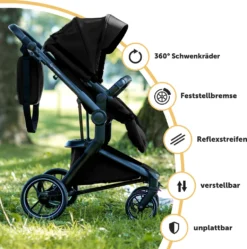 Bergsteiger Lugo Kinderwagen, Farbe: Black / Gestell: Black, Kombikinderwagen Komplettset Inkl. Zubehör - Babyschale, Buggy-Aufsatz, Sonnenschutz & Wetterfußsack | Isofix Station Erhältlich -lionelo || HAUCK || Kinderkraft Verkäufe d0b6deab1e3f470a958295445618893c