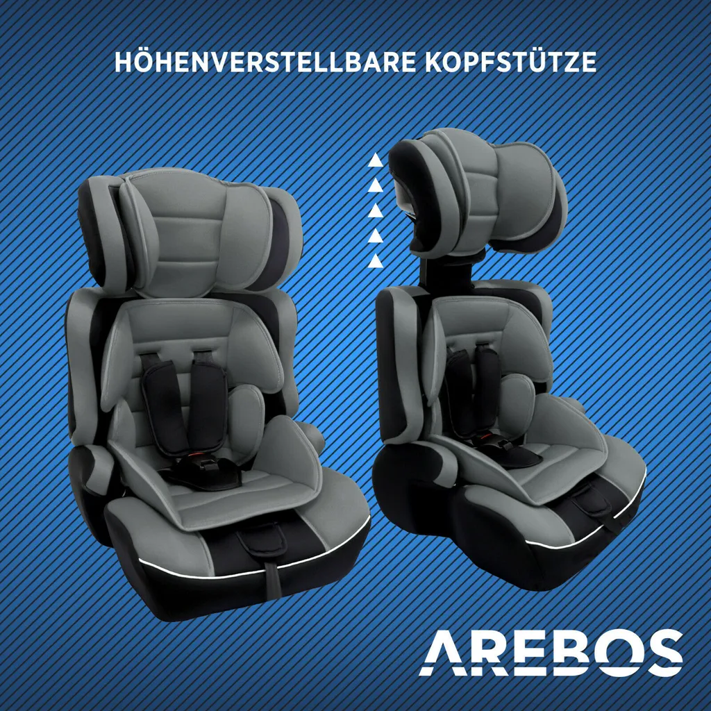 AREBOS Kinderautositz, 5-Punkt-Sicherheitsgurt, Gruppe 1+2+3 Für 9-36kg, Einstellbare Kopfstütze, ECE R44/04, Abnehmbare Rückenlehne, Verstellbar (44 X 44 X 66-78 Cm), Grau 3 AREBOS Kinderautositz, 5-Punkt-Sicherheitsgurt, Gruppe 1+2+3 Für 9-36kg, Einstellbare Kopfstütze, ECE R44/04, Abnehmbare Rückenlehne, Verstellbar (44 X 44 X 66-78 Cm), Grau – Bild 3