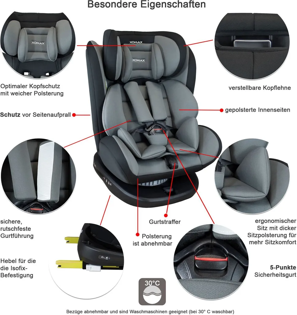 XOMAX 916 Auto Kindersitz Mit 360° Drehfunktion Und ISOFIX Für Kinder Von 0 - 36 Kg (Klasse 0, I, II, III) Farbe Schwarz/Grau 13 XOMAX 916 Auto Kindersitz Mit 360° Drehfunktion Und ISOFIX Für Kinder Von 0 - 36 Kg (Klasse 0, I, II, III) Farbe Schwarz/Grau - Image 13