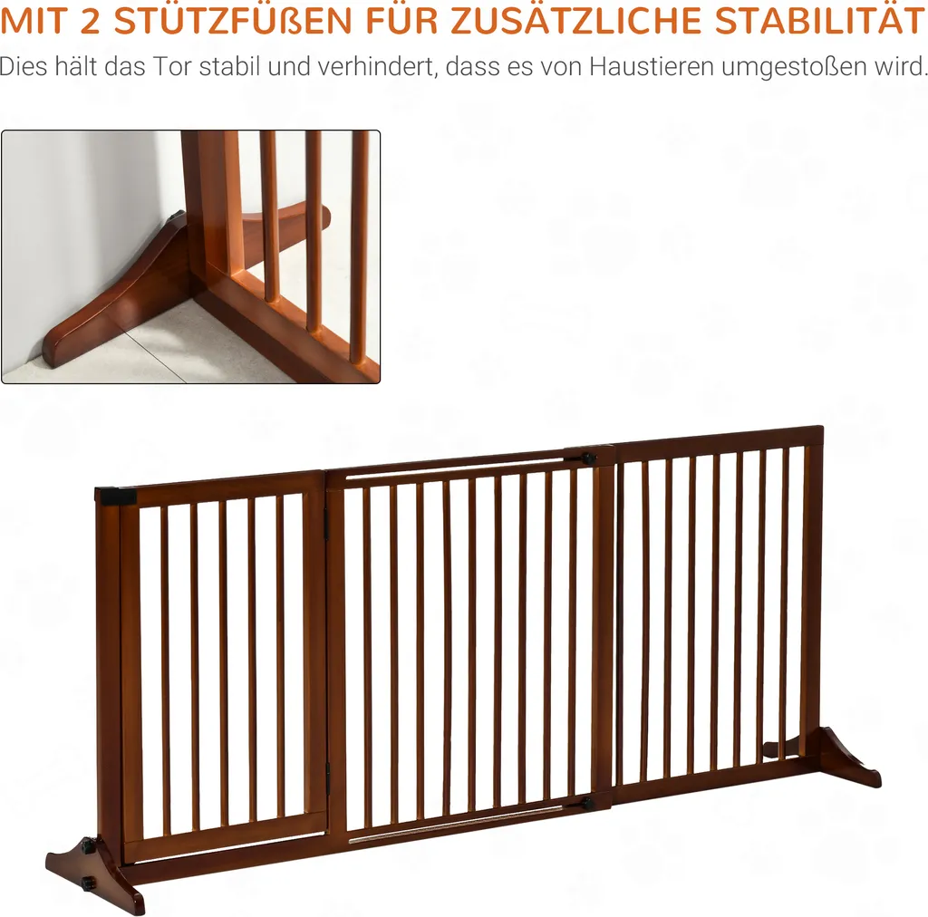 PawHut Absperrgitter Hunde Türschutzgitter Schutzgitter Aus Holz Freistehendes Hundegitter Mit Tür Hundeabsperrgitter Konfigurationsgitter Braun 113-166 X 36 X 71 Cm 5 PawHut Absperrgitter Hunde Türschutzgitter Schutzgitter Aus Holz Freistehendes Hundegitter Mit Tür Hundeabsperrgitter Konfigurationsgitter Braun 113-166 X 36 X 71 Cm - Image 5