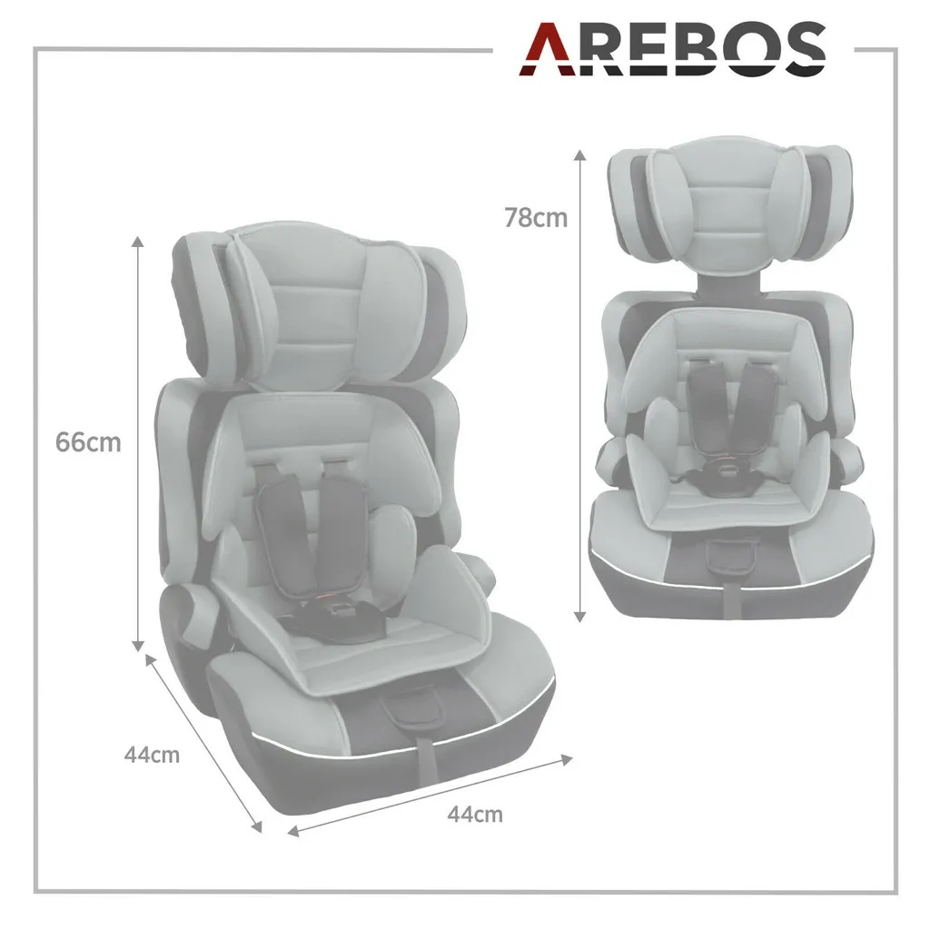 AREBOS Kinderautositz, 5-Punkt-Sicherheitsgurt, Gruppe 1+2+3 Für 9-36kg, Einstellbare Kopfstütze, ECE R44/04, Abnehmbare Rückenlehne, Verstellbar (44 X 44 X 66-78 Cm), Grau 7 AREBOS Kinderautositz, 5-Punkt-Sicherheitsgurt, Gruppe 1+2+3 Für 9-36kg, Einstellbare Kopfstütze, ECE R44/04, Abnehmbare Rückenlehne, Verstellbar (44 X 44 X 66-78 Cm), Grau – Bild 7