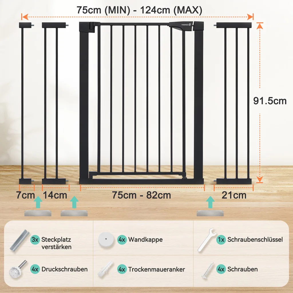 91cm Extra Türschutzgitter Für Kinderschutzgitter, Stop N 75 Bis 124cm Breit, Auto Close Extra Breites Hundetor Für Haus, Druck Montiert Einfacher Durchgang Haustiertor, Schwarz 5 91cm Extra Türschutzgitter Für Kinderschutzgitter, Stop N 75 Bis 124cm Breit, Auto Close Extra Breites Hundetor Für Haus, Druck Montiert Einfacher Durchgang Haustiertor, Schwarz - Image 5