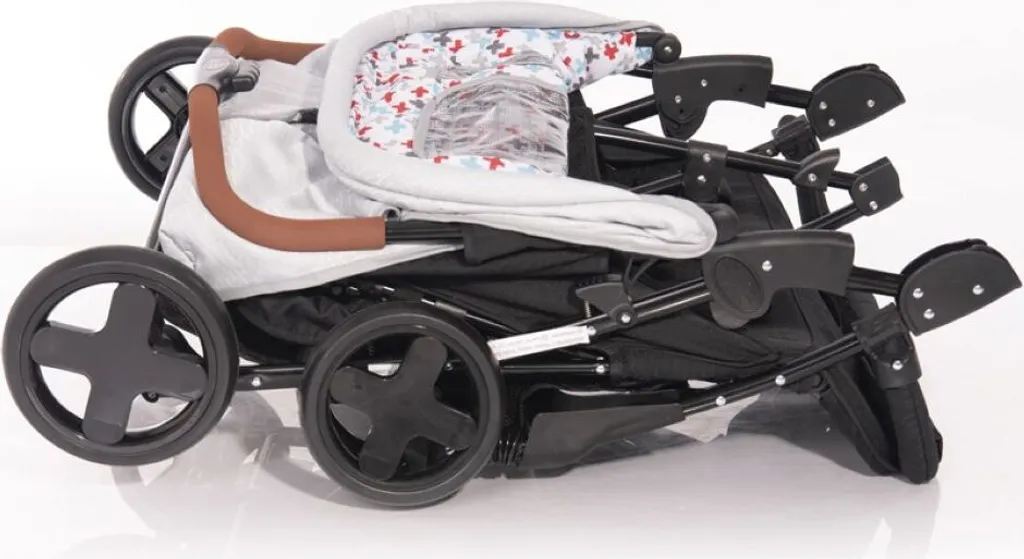 Lorelli Zwillingskinderwagen TWIN Wickeltasche Einhand-Klappsystem Fußabdeckung Grau Weiss 4 Lorelli Zwillingskinderwagen TWIN Wickeltasche Einhand-Klappsystem Fußabdeckung Grau Weiss - Image 4