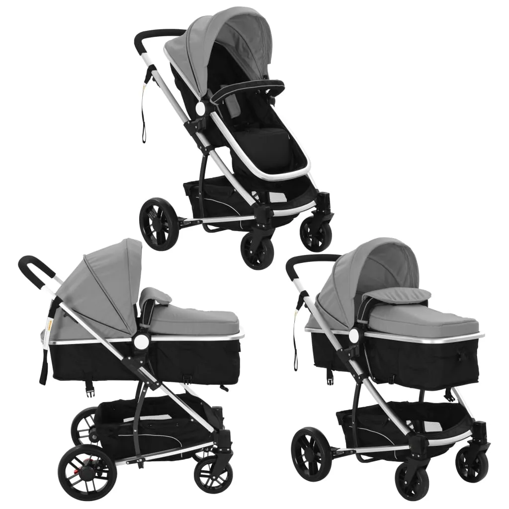 VidaXL 2-in-1 Buggy/Kinderwagen Aluminium Grau Und Schwarz 3 VidaXL 2-in-1 Buggy/Kinderwagen Aluminium Grau Und Schwarz – Bild 3