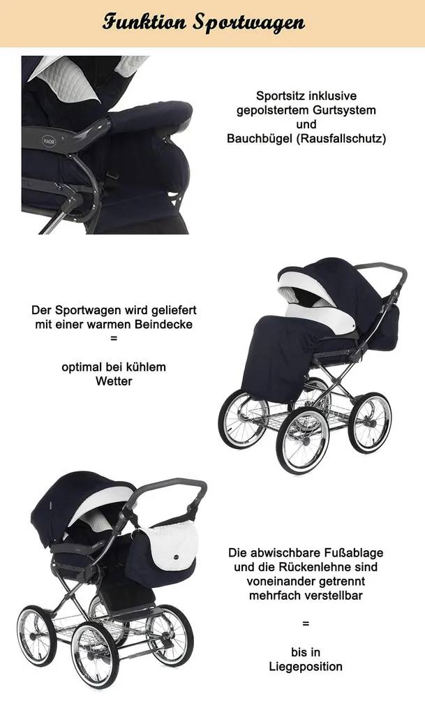 Kinderwagen Retro 3 In 1 „Roan Emma“ (E-73) – Sportsitz, Autositz Und Mega Zubehör 5 Kinderwagen Retro 3 In 1 „Roan Emma“ (E-73) – Sportsitz, Autositz Und Mega Zubehör – Bild 5