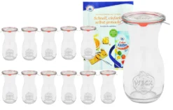 12er Set Weck Gläser 290ml Saftflasche Mit 12 Glasdeckeln, 12 Einkochringen Und 24 Klammern