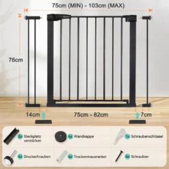 Türschutzgitter 75 - 103 Cm, Treppenschutzgitter Für Kinder Open N Stop Safety Gate, Ohne Bohren Breit Erweiterbar Mit Separater Verlängerung, Metall Gitter, Schwarz -lionelo || HAUCK || Kinderkraft Verkäufe f6ec55f0ea38a89677e99c445aa04253